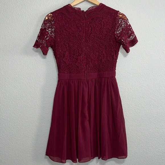 Lulus Angel in Disguise Burgundy Lace Skater Dress - Lace Mini - Small - Picture 14 of 15